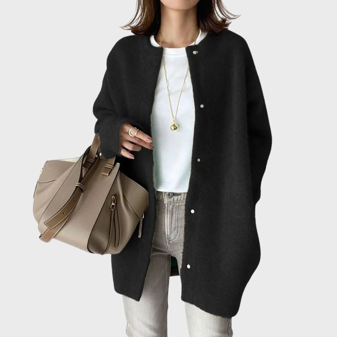 Comfortable women's knit cardigan, perfect for versatile layering in fall and winter. A timeless elegant sweater.