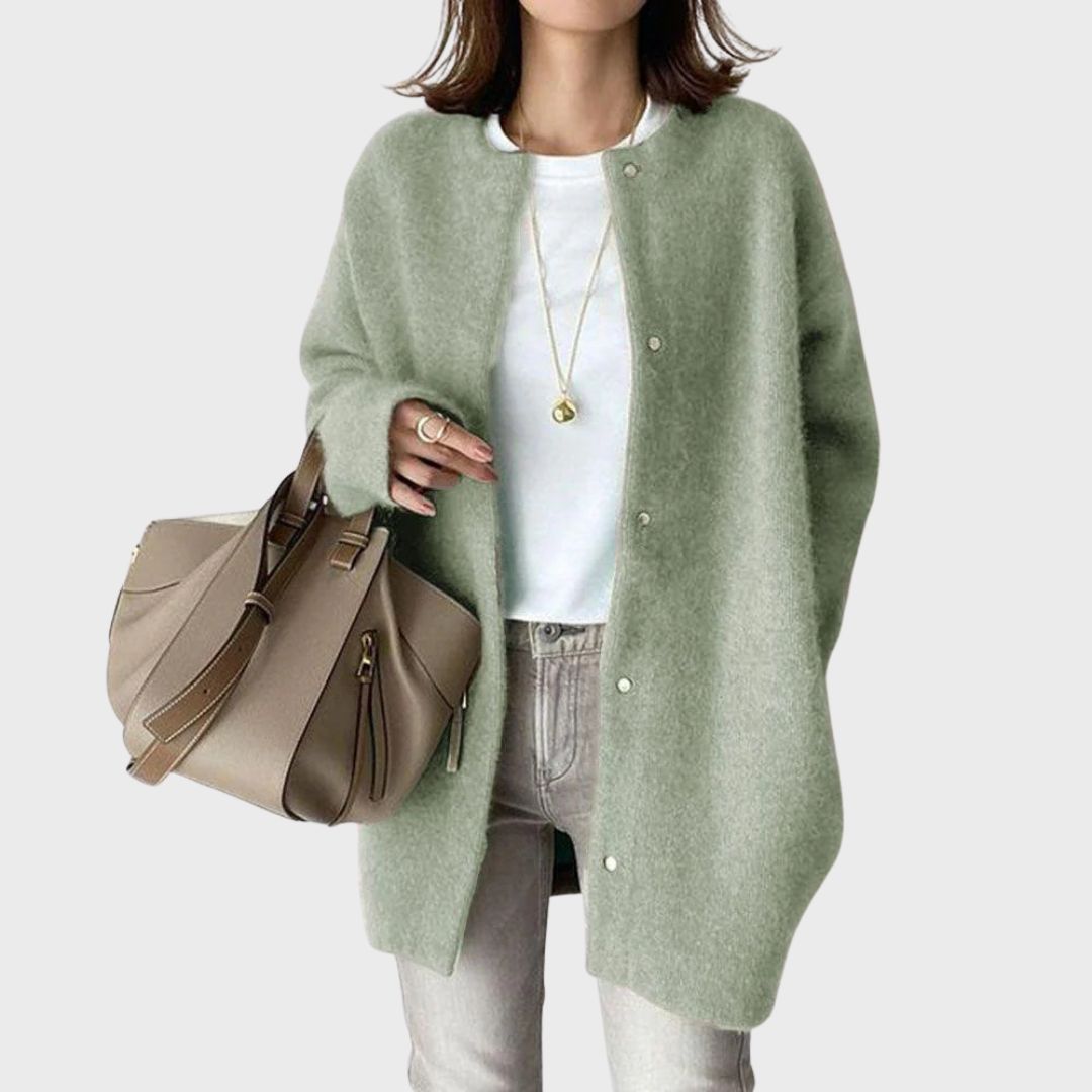 Versatile women's everyday knit cardigan. A comfortable, elegant long sleeve sweater for fall and winter layering.