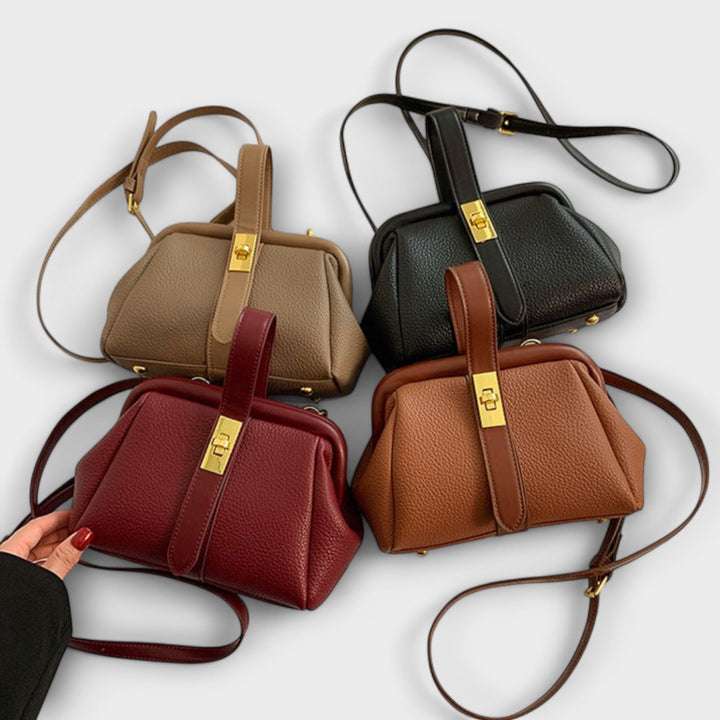Luxury small leather handbag for women, featuring a refined turn lock and timeless elegant design.