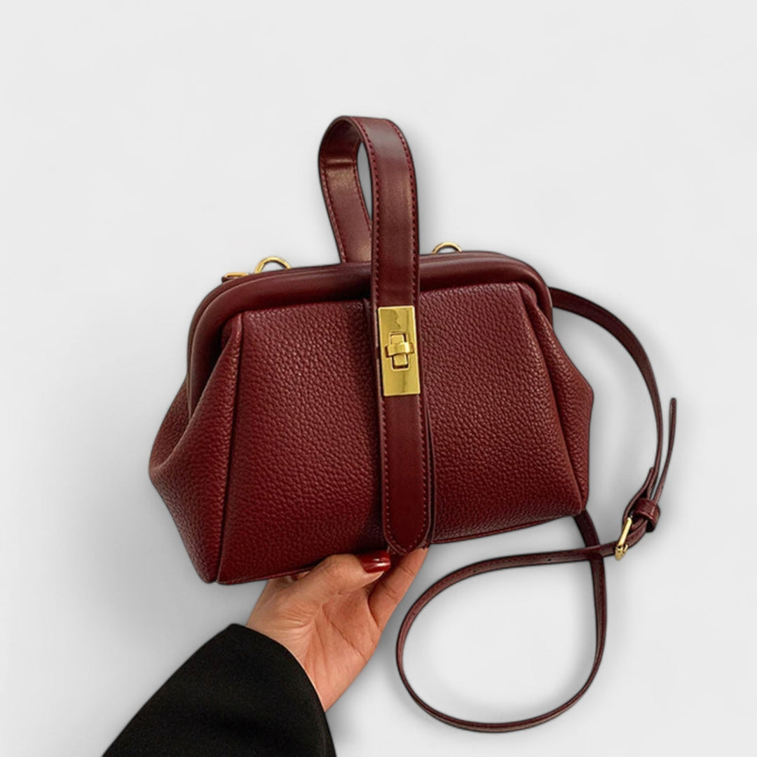 Sleek women's fashion mini leather handbag, a must-have accessory with an elegant and secure turn lock.