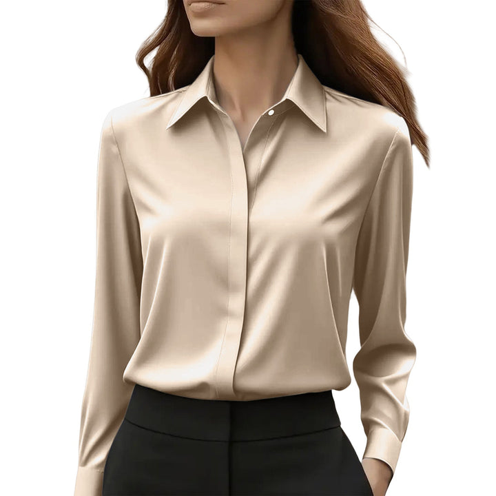 Sophisticated women's long sleeve blouse, perfect for elegant casual chic & work fashion.