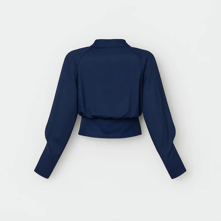 Women's long-sleeve wrap blouse, an elegant and versatile top for office, work, and stylish casual occasions.
