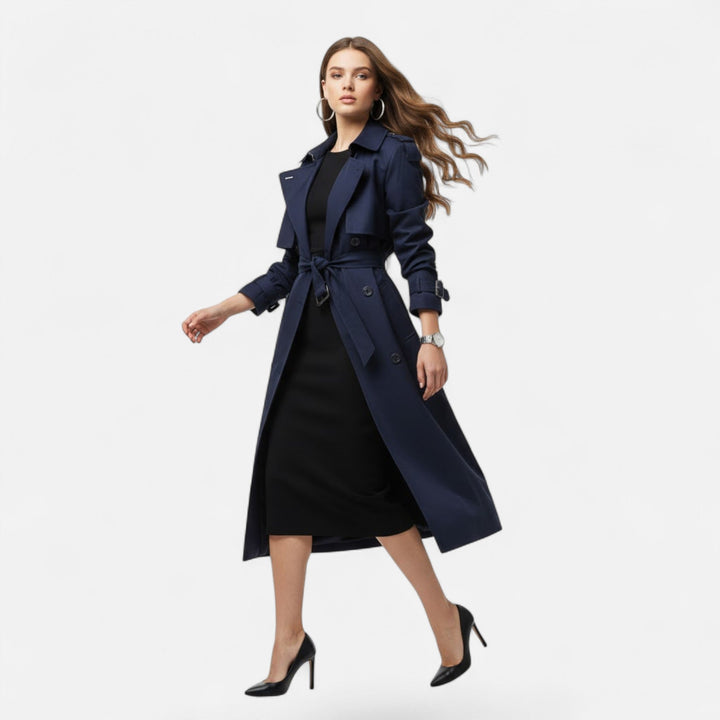 Women's tie-waist trench coat, mid-length. Elegant outerwear piece for versatile women's fashion.
