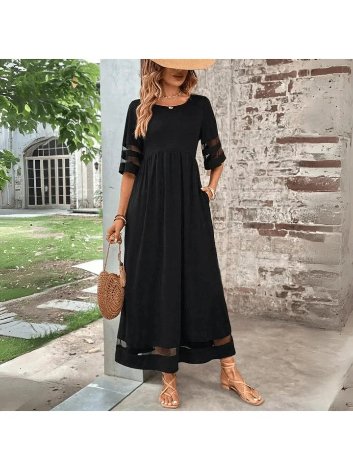 Elegant women's midi dress with tummy coverage, flattering style for parties & occasions.