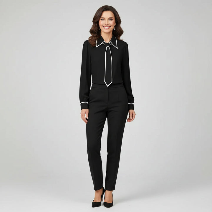 Elegant women's necktie blouse with long sleeves, perfect for professional work, office fashion & business casual.