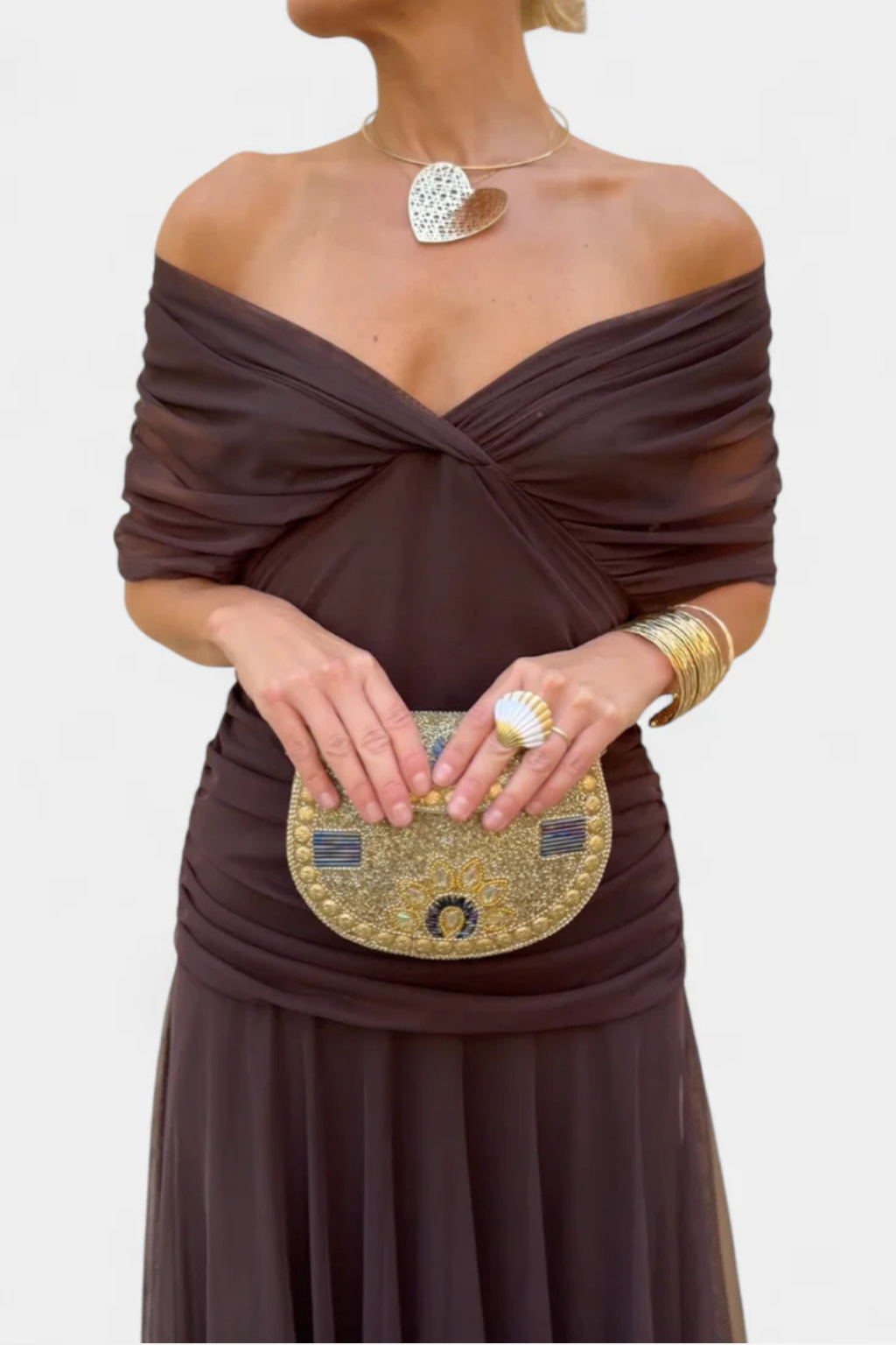 Chic off-shoulder pleated summer dress for women, offering an elegant and fashionable look.