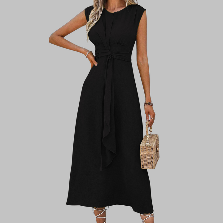 Stylish women's sleeveless round neck maxi dress, ideal for summer fashion, casual outings, or elegant wear.