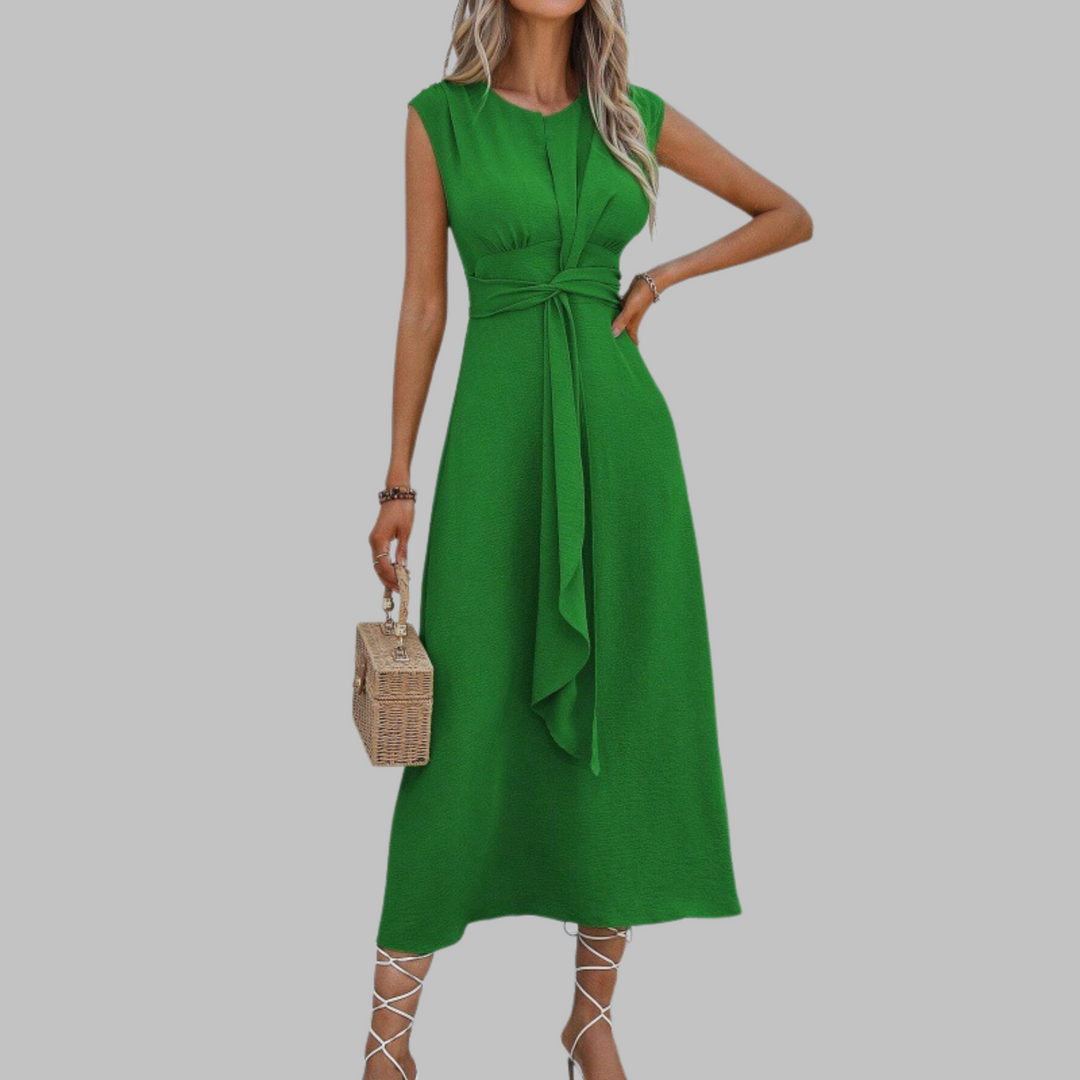Women's elegant sleeveless round neck maxi dress, offering comfort and style for both casual & evening wear.