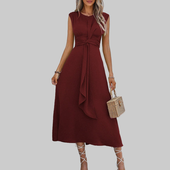 Easy-to-wear women's elegant round neck sleeveless maxi dress. Comfortable and stylish for any event.
