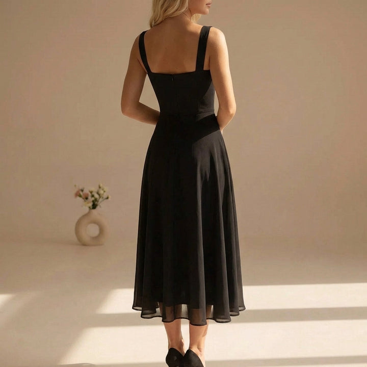 Beautiful women's white square neck midi dress. Sleeveless, ideal for elegant summer style, casual outings & parties.