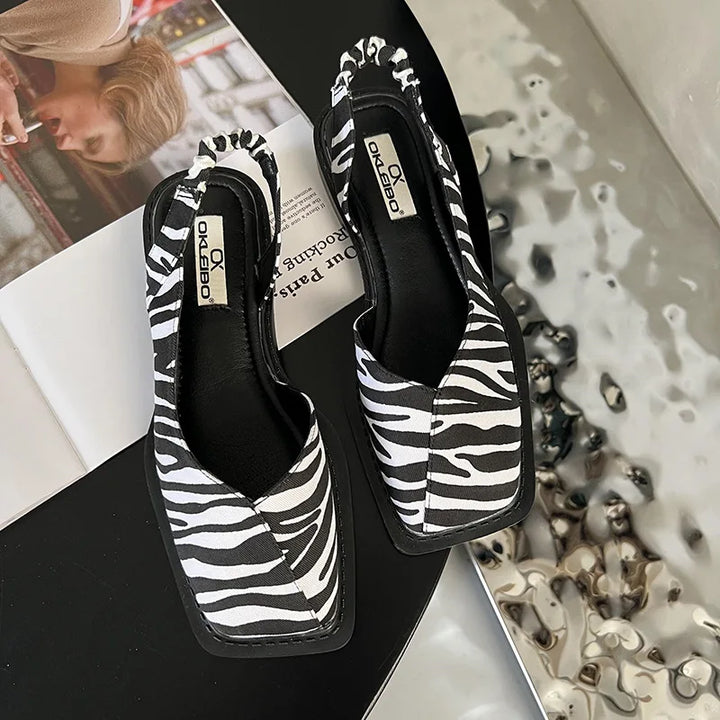 Versatile women's elegant square toe slingback sandals, perfect for summer, office, and evening wear.