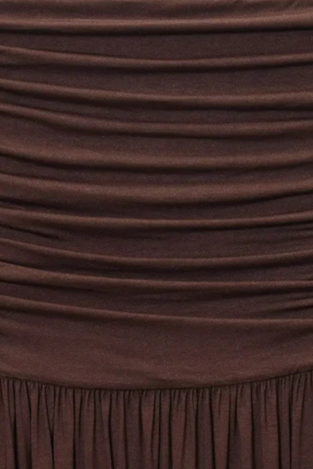 Flowing brown strapless pleated maxi dress for women, a comfortable and elegant long party dress.