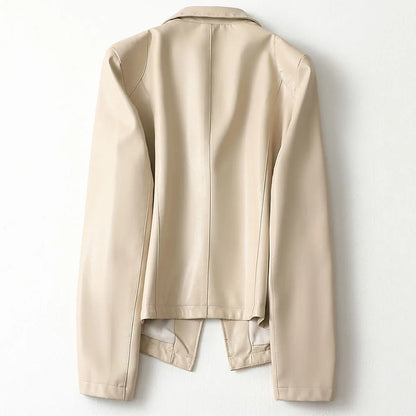 Versatile women's tailored blazer jacket, available in black, cream, and camel for modern styling.