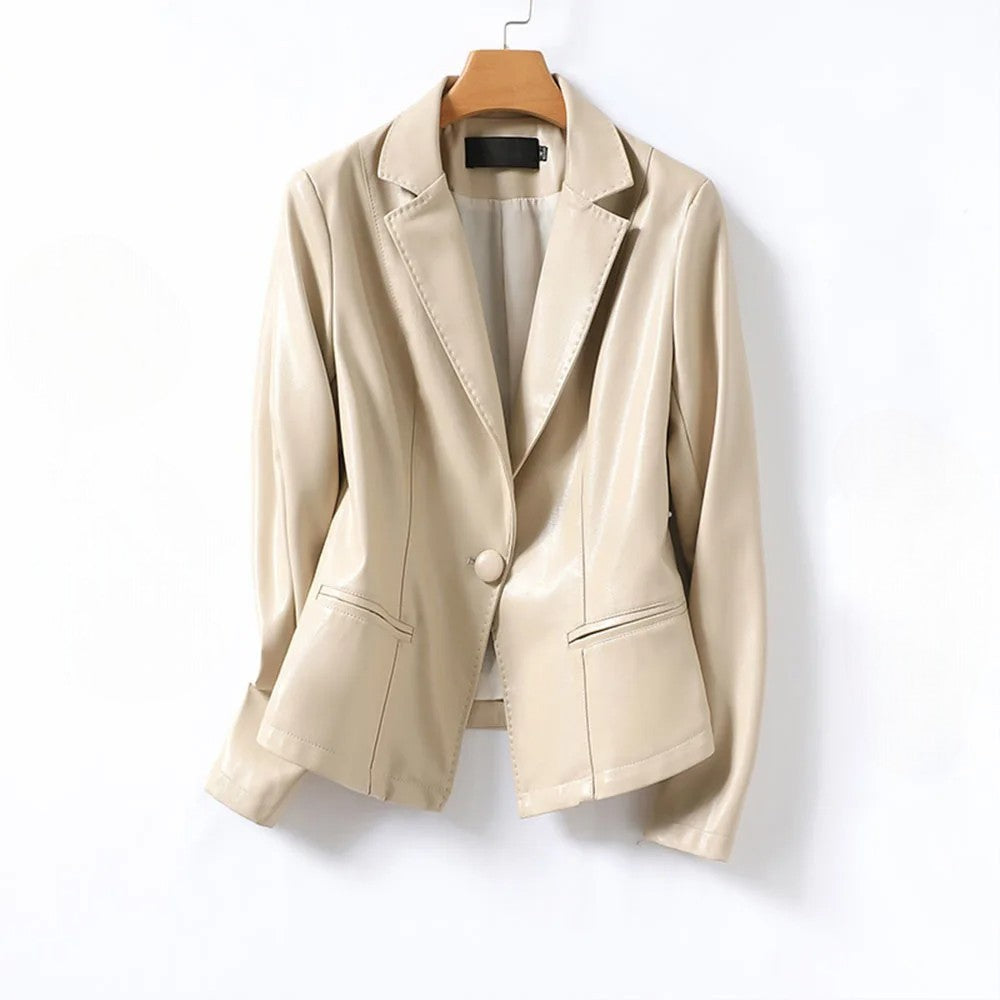 Black women's elegant tailored blazer jacket, a professional and chic outerwear option for formal occasions.