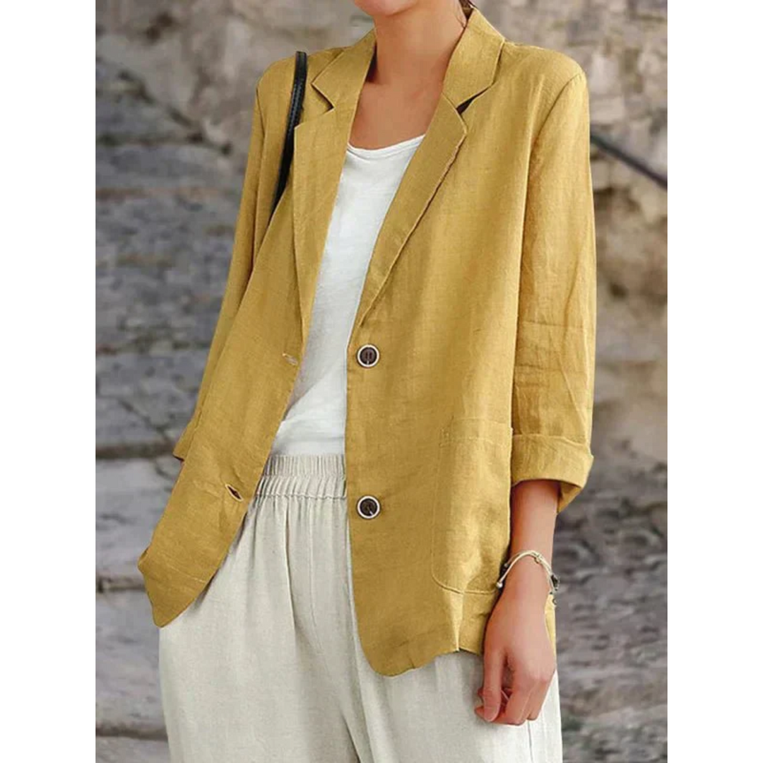 Chic women's lightweight tailored blazer, perfect for spring fashion & versatile office wear. Smart casual elegant top.