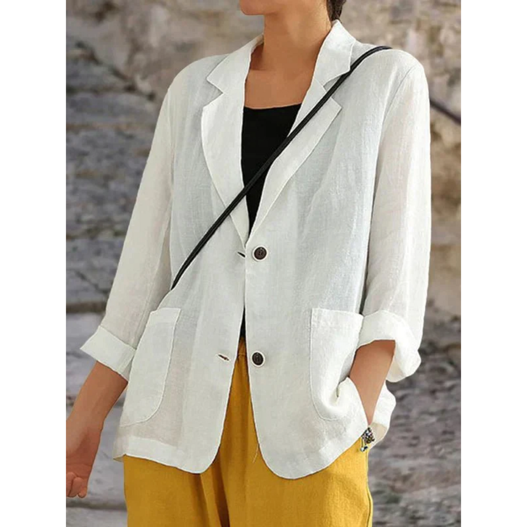Women's elegant lightweight blazer jacket, tailored for a polished look. Versatile for office, smart casual, spring.