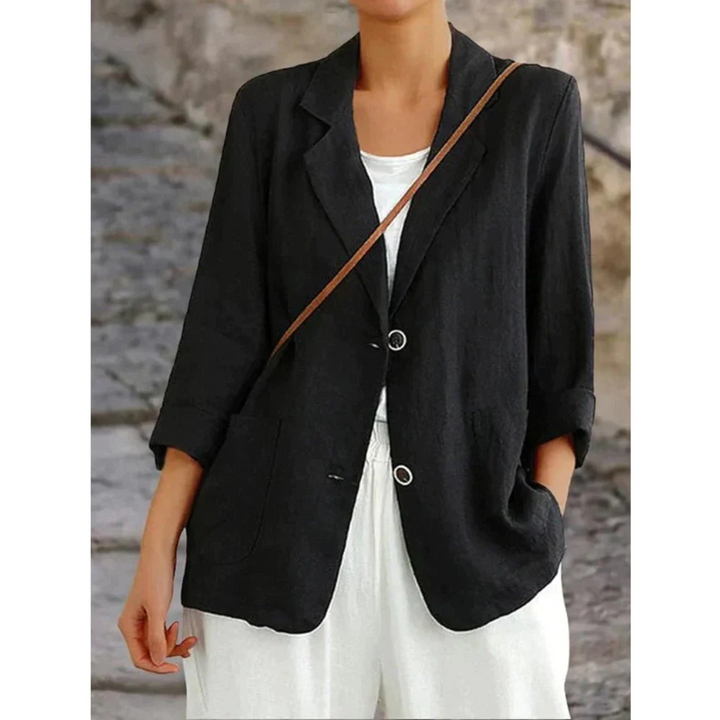 Fashionable women's tailored blazer, lightweight and chic, an essential for smart casual, office, or spring style.