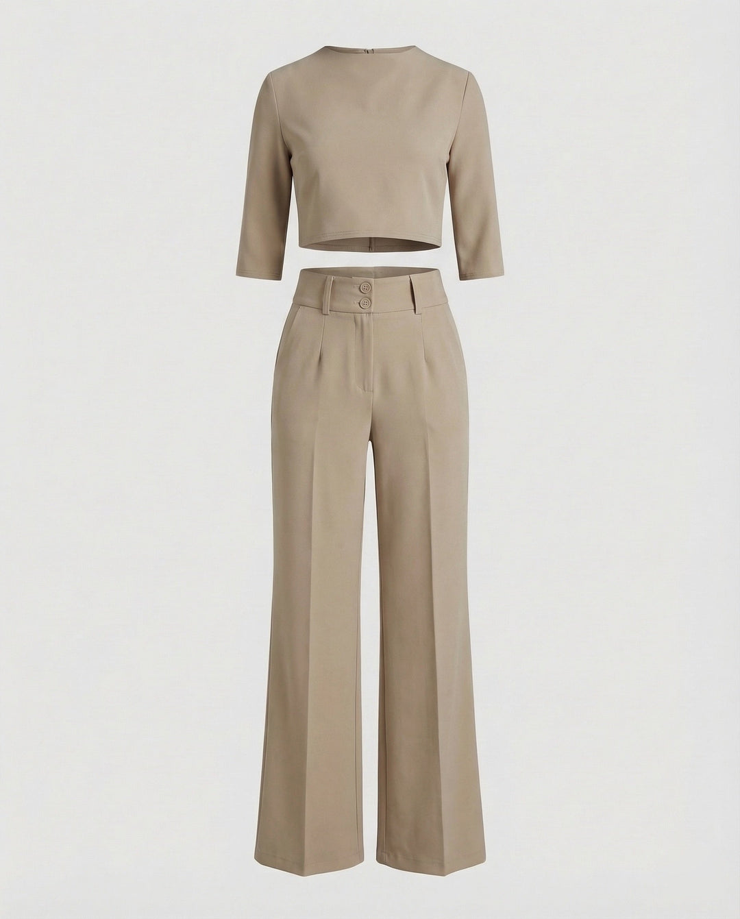 Elegant women's two-piece pants set with comfortable elastic waist, tailored for chic office & casual autumn style.