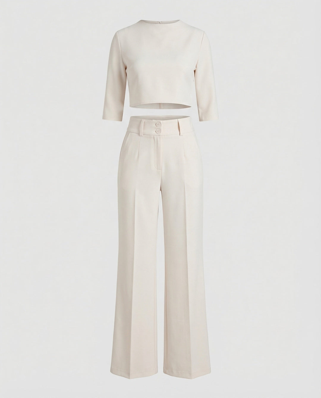 Versatile women's tailored pants set with crop top, elegant for office, comfortable for casual autumn wear.