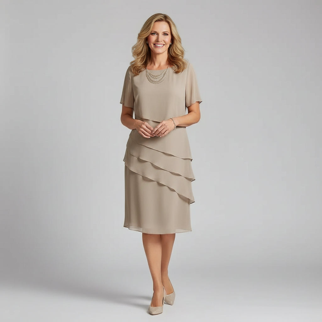 Elegant women's tiered midi dress, perfect for wedding guests, parties, and special occasion wear.