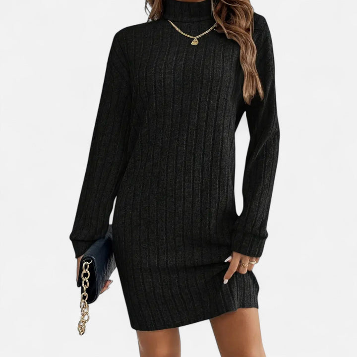 Classic women's elegant turtleneck midi dress, a cozy long-sleeve option for autumn & winter fashion.