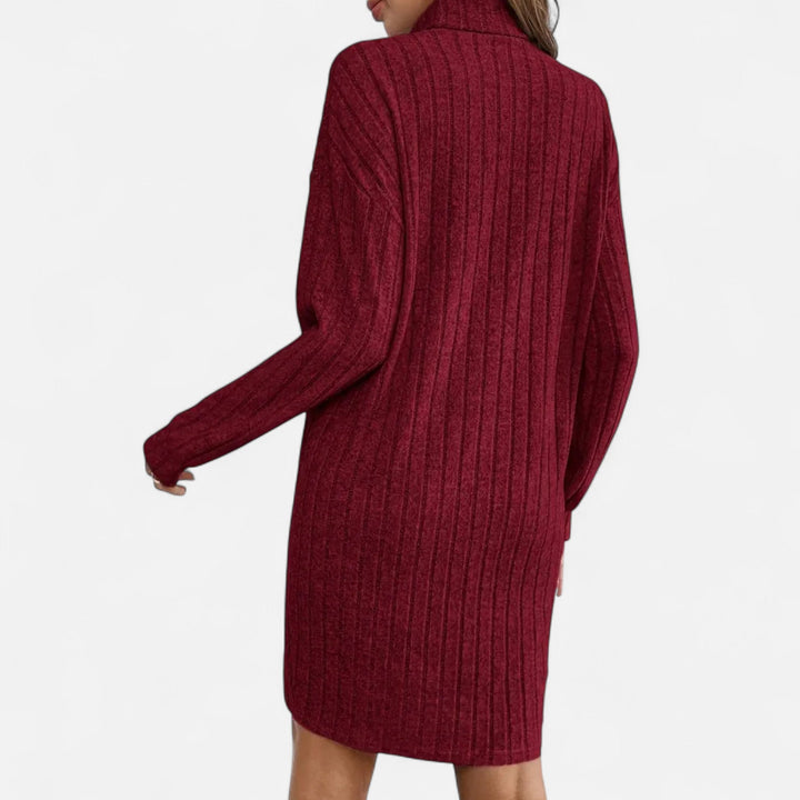 Chic women's winter turtleneck midi dress with long sleeves, perfect for elegant and warm styling.