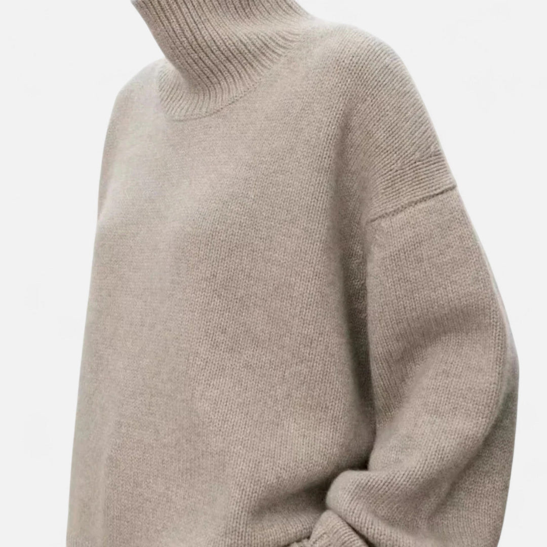 Classic women's turtleneck knit sweater, versatile and cozy for elegant winter fashion.