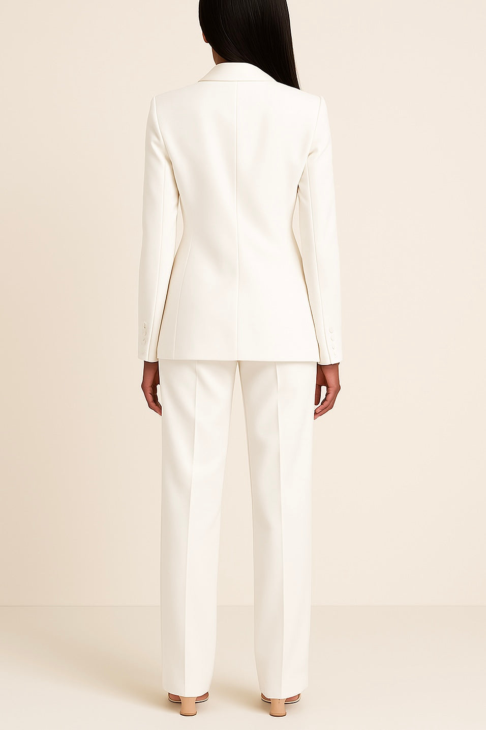 Elegant women's professional two-piece blazer and trouser suit set, ideal for business attire.