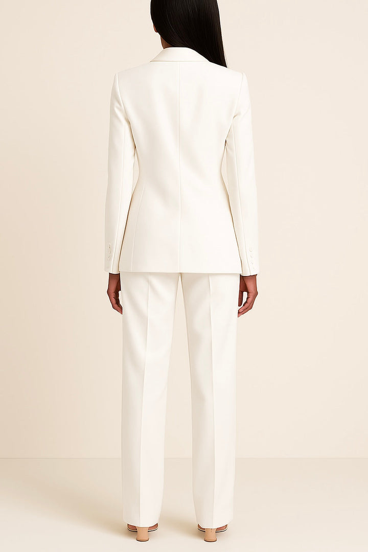 Elegant women's professional two-piece blazer and trouser suit set, ideal for business attire.