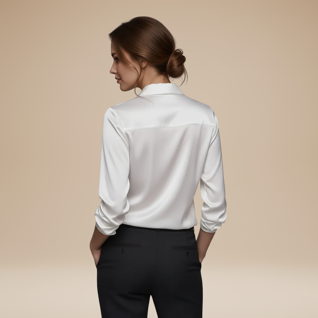 Dressy V-neck long sleeve work blouse for women, enhancing professional attire.