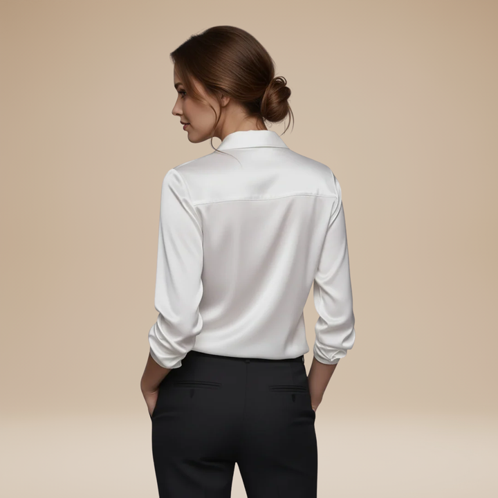 Dressy V-neck long sleeve work blouse for women, enhancing professional attire.