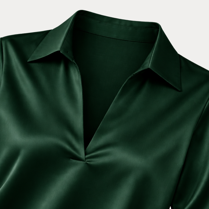 Dressy women's V-neck smart blouse with long sleeves for office and business.