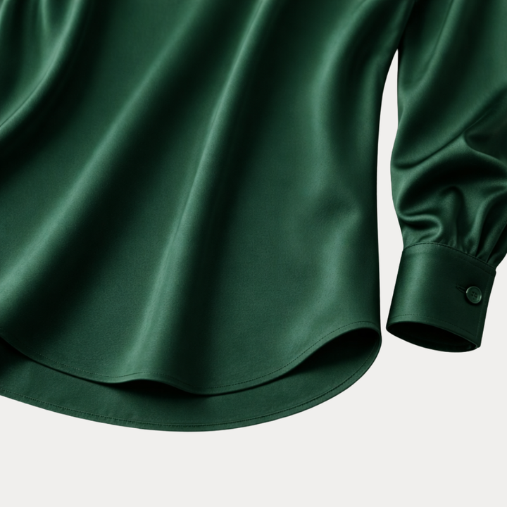Classic women's smart V-neck work blouse with long sleeves, a wardrobe essential.
