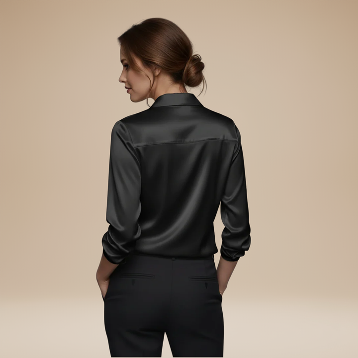 Comfortable women's V-neck smart top, an elegant long sleeve for work.