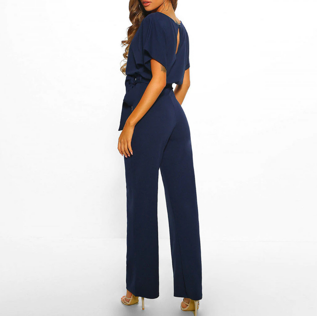 Women's versatile wide leg jumpsuit, a chic party outfit with flutter sleeves for various events.