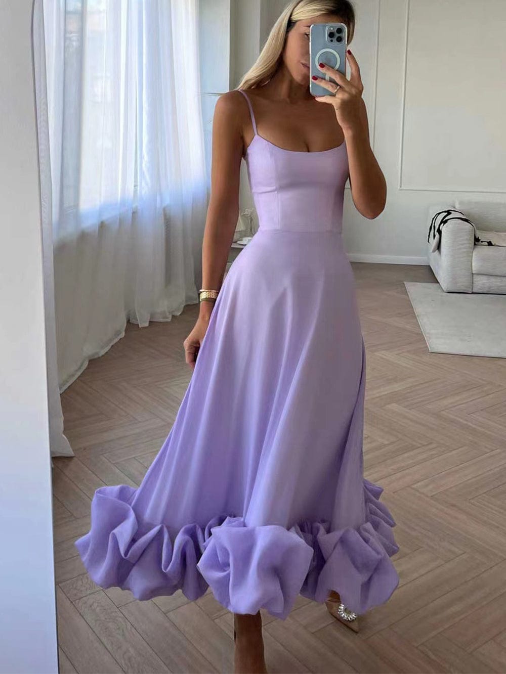 Elegant women's midi dress; sleeveless A-line with 3D floral details, bustier top; timeless charm for any event.