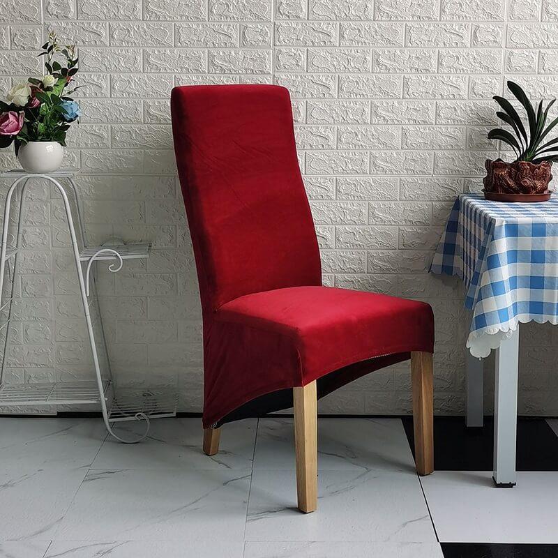 XL Stretch Velvet Dining Chair Cover - Light Coffee, showcases plush velvet texture, ideal for home or events, fits armless chairs