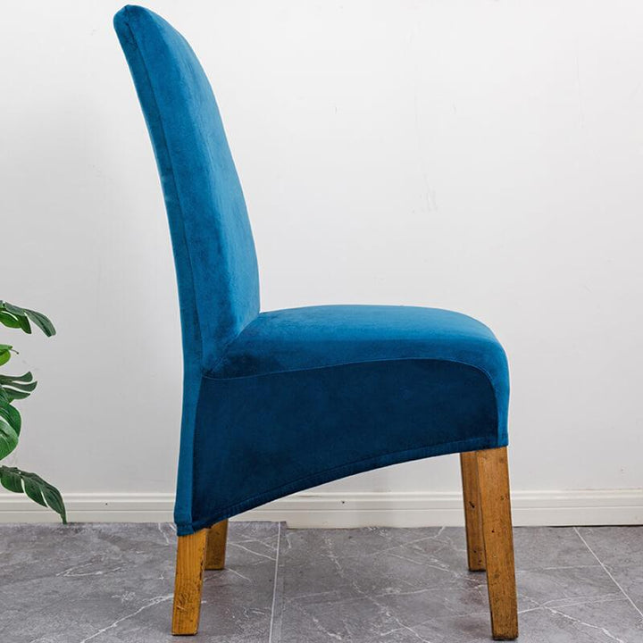 XL Stretch Velvet Dining Chair Cover - Yellow-Green, showcases plush velvet texture, ideal for home or events, fits armless chairs