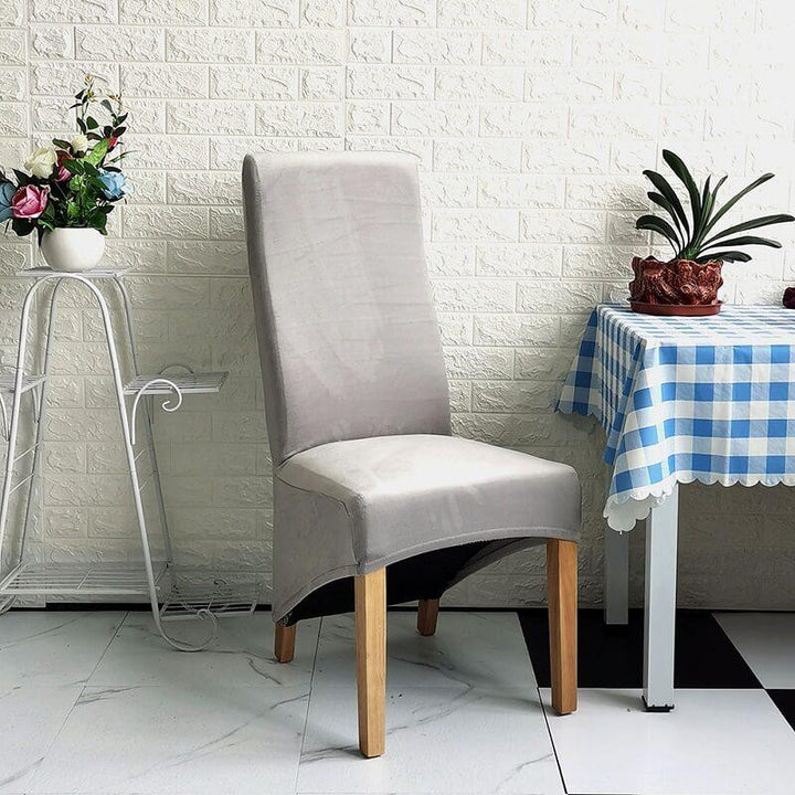 XL Stretch Velvet Dining Chair Cover - Navy, showcases plush velvet texture, ideal for home or events, fits armless chairs