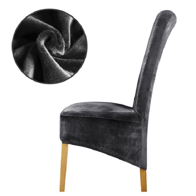 XL Stretch Velvet Dining Chair Cover - Light Gray, showcases plush velvet texture, ideal for home or events, fits armless chairs