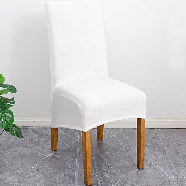 Elegant XL stretch velvet dining chair cover in camel, showcases plush velvet texture, ideal for home or events, fits armless