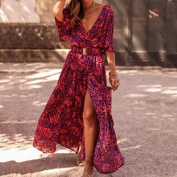 Elegant women's purple wrap midi dress, versatile for all seasons. Stylish & comfortable for casual or formal wear.
