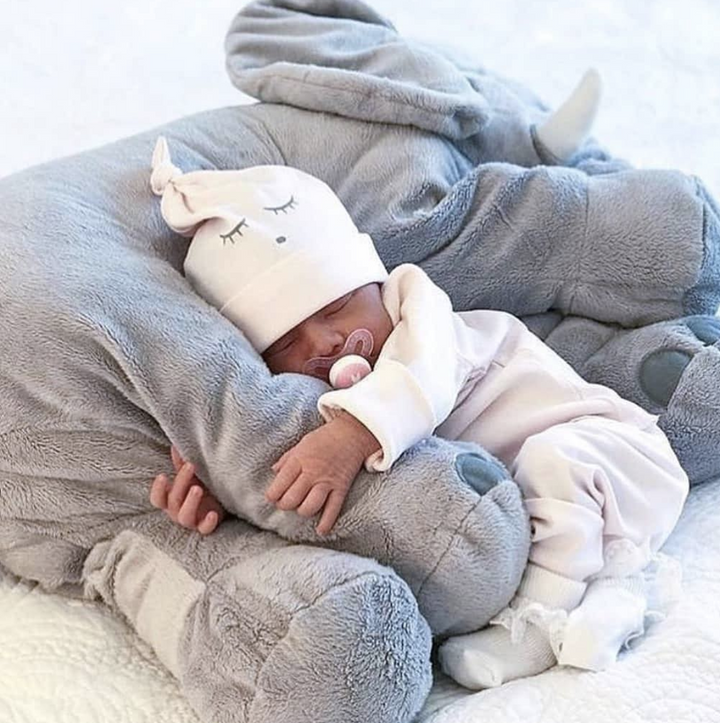 Unisex baby elephant plush pillow, super soft & cuddly companion for nursery decor.
