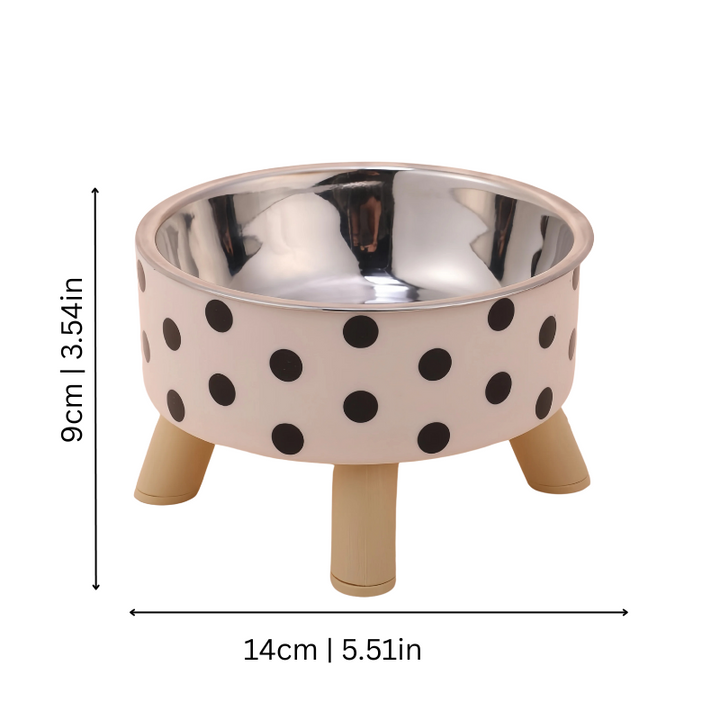 Stylish elevated stainless steel dog & cat bowl with non-slip base. Promotes healthy digestion & cleaner meals.