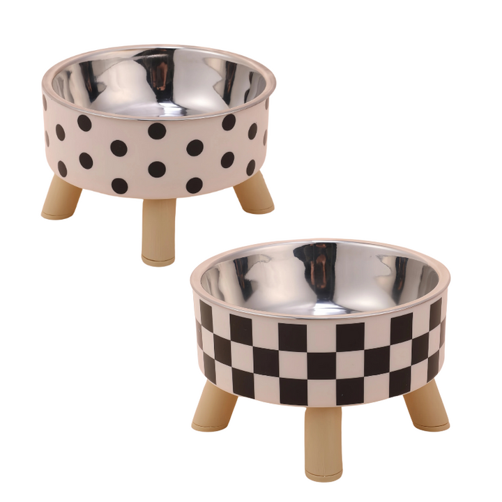 Easy-clean elevated pet feeder for cats & dogs. Stainless steel bowls, non-slip base for mess reduction.