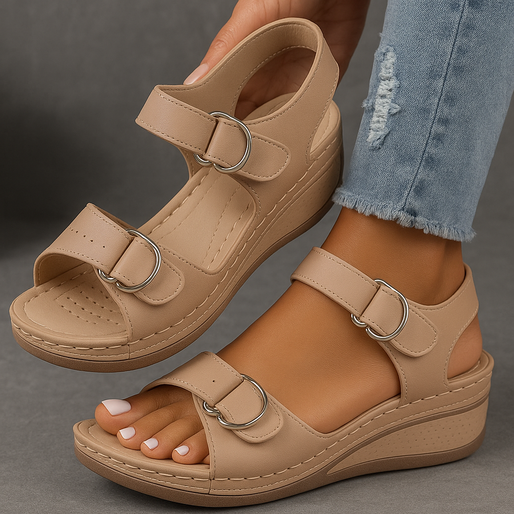 Chic women's platform sandals, open toe design & adjustable ankle strap for comfortable summer wear.