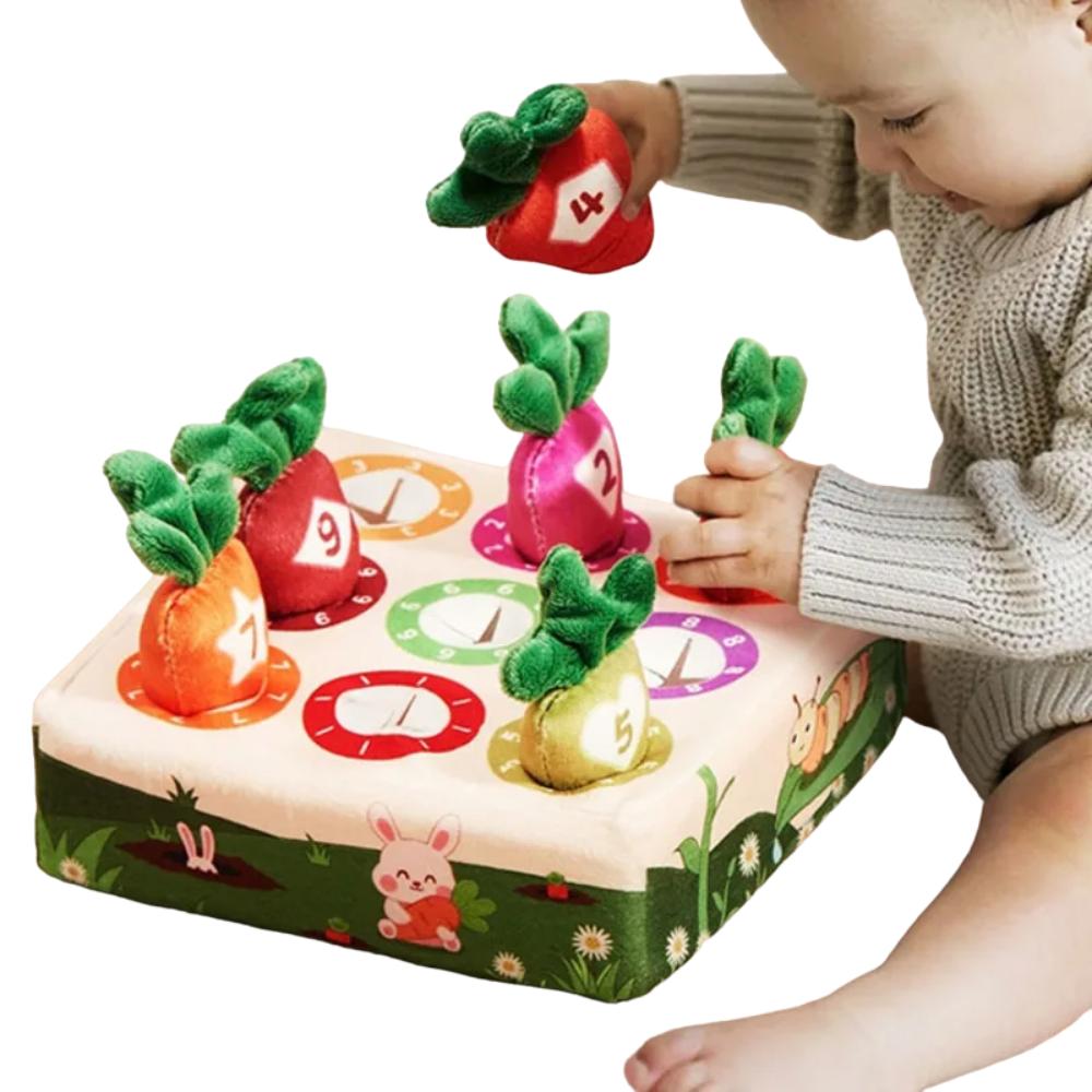Engaging Baby Montessori sensory carrot toy, plush educational toy for toddlers, developing fine motor skills & cognition.