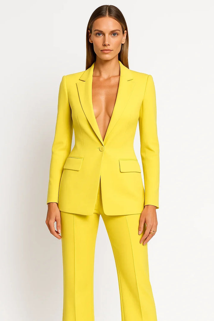 Elegant women's blazer and wide leg trousers set. Perfect professional office outfit & chic evening attire.