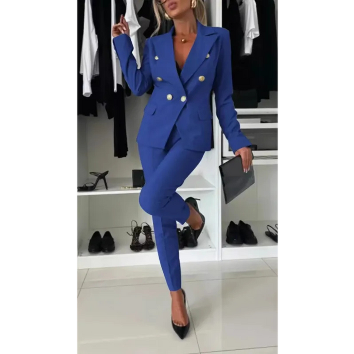 Classic women's office pant suit, promoting a powerful & elegant business image.