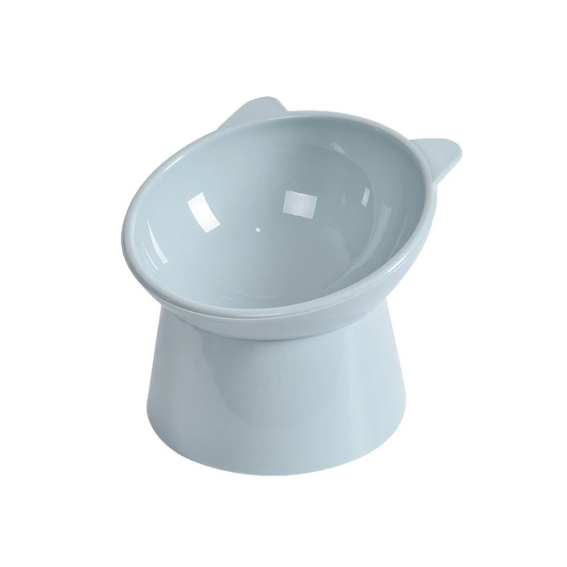 Easy clean plastic elevated cat bowl. Ergonomic design supports digestion for small dogs & cats, reducing strain.